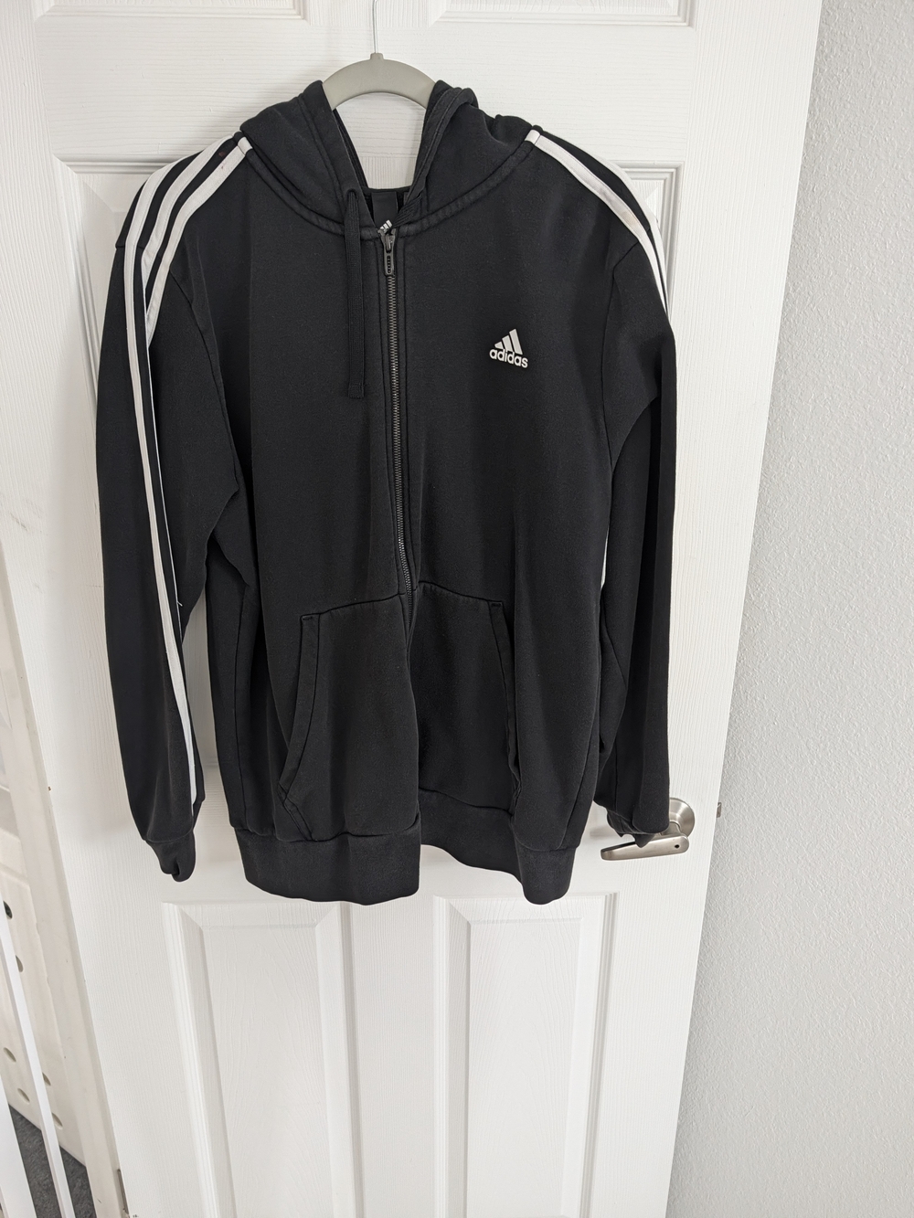 adidas Black Zip-Up Hoodie with White Shoulder Stripes